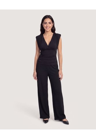 Camiseta Cuello V Con Recogido  Para Mujer Negro Ostu Ostu