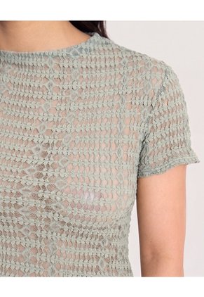 Camiseta Mesh Manga Corta Para Mujer Verde Ostu
