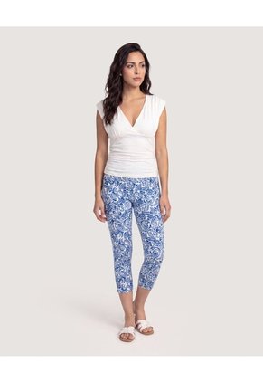 Camiseta Cuello V Con Recogido Para Mujer Crema Ostu