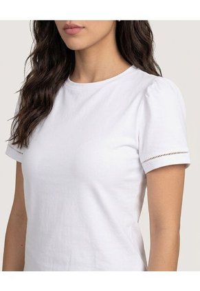 Camiseta Puff Sleeve Charm Para Mujer Blanco Ostu