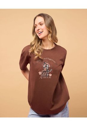 Camiseta Jessie Manga Corta Para Mujer Café Ostu