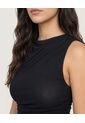 Camiseta Mesh Draped  Para Mujer Negro Ostu de Ostu