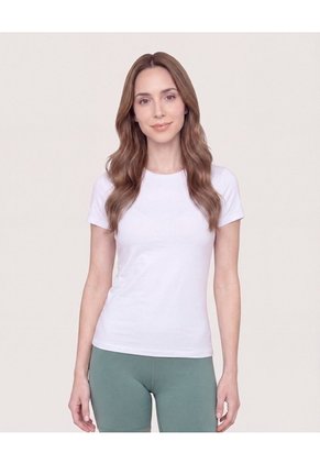 Camiseta Slim Básica Cuello Redondo Para Mujer Blanco Ostu