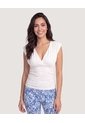 Camiseta Cuello V Con Recogido  Para Mujer Crema Ostu de Ostu