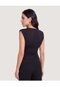 Camiseta Cuello V Con Recogido  Para Mujer Negro Ostu de Ostu