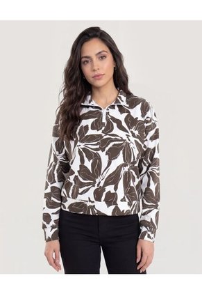 Buzo Botanical Half Zipper Para Mujer Café Ostu