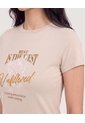 Camiseta Slim Estampada  Para Mujer Camel Ostu de Ostu