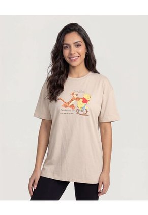 Camiseta Pooh Ride  Para Mujer Beige Ostu