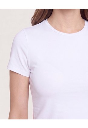 Camiseta Slim Básica Cuello Redondo Para Mujer Blanco Ostu