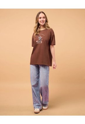 Camiseta Jessie Manga Corta Para Mujer Café Ostu