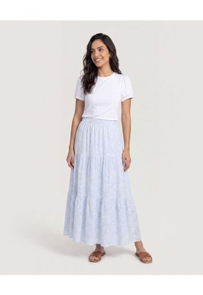 Falda Maxi Floral Breeze Para Mujer Azul Ostu