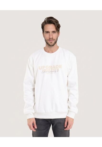 Buzo Cuello Redondo Con Screen  Para Hombre Crema Ostu