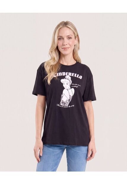 Camiseta Cenicienta Relaxed   Para Mujer Negro Ostu
