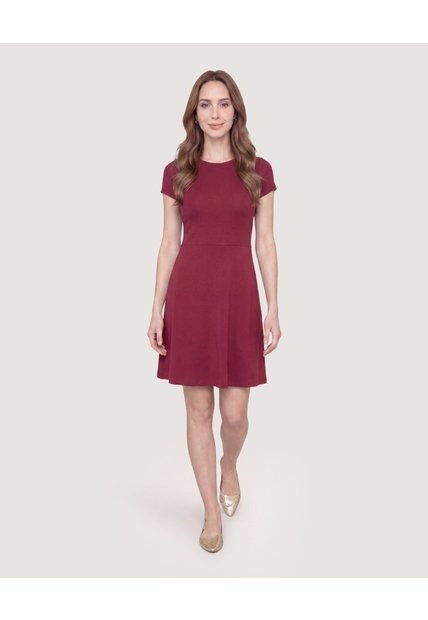 Vestido Escote Ojal Manga Casco  Para Mujer Vino Ostu
