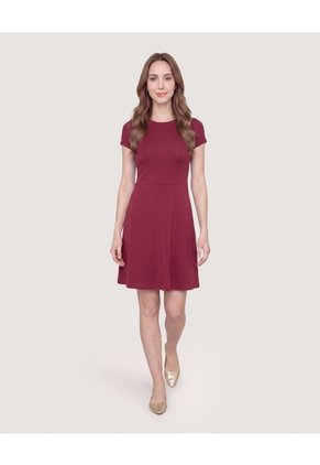 Vestido Escote Ojal Manga Casco Para Mujer Vino Ostu