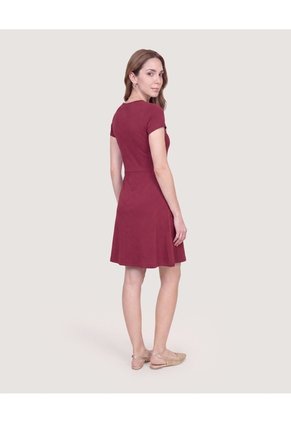 Vestido Escote Ojal Manga Casco Para Mujer Vino Ostu