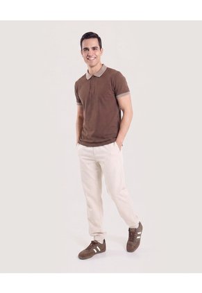 Jogger Plano Texturizado Para Hombre Beige Ostu