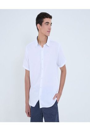 Camisa Para Hombre Manga Corta Sin Bolsillo Cuello Casual M Color Blanco Marca Ostu #60010807