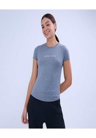 Camiseta Deportiva Jaspeada  Para Mujer Negro Ostu Ostu