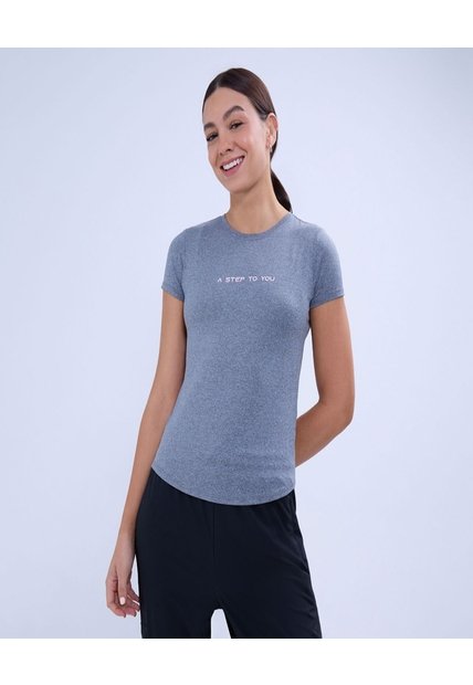 Camiseta Deportiva Jaspeada  Para Mujer Negro Ostu
