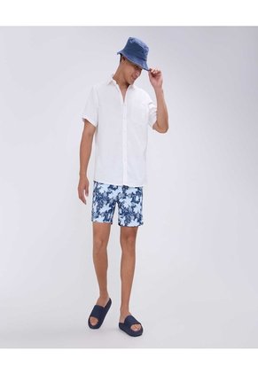 Pantaloneta De Baño Estampada  Para Hombre Azul Ostu