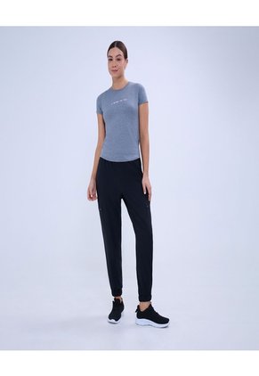 Camiseta Deportiva Jaspeada  Para Mujer Negro Ostu