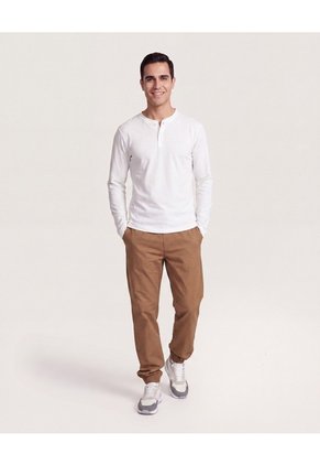 Pantalón En Efecto Rústico Para Hombre Crema Ostu
