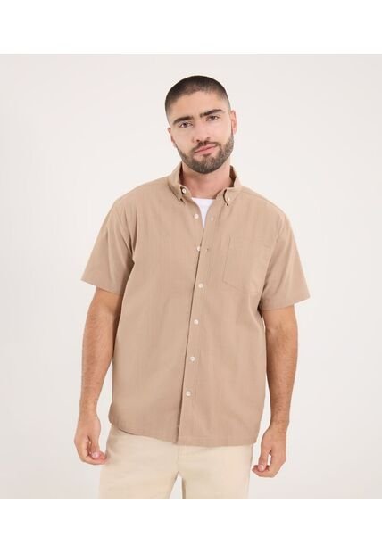 Camisa Para Hombre Manga Corta Con Bolsillo Cuello Button D Color Beige Marca Ostu #60010855