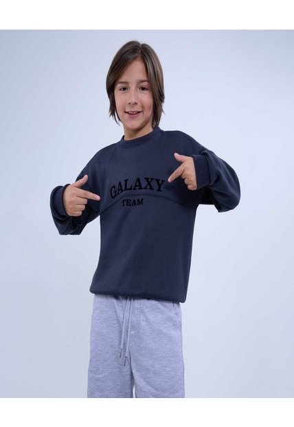 Buzo Estampado Galaxy  Infantil Niño Azul Ostu