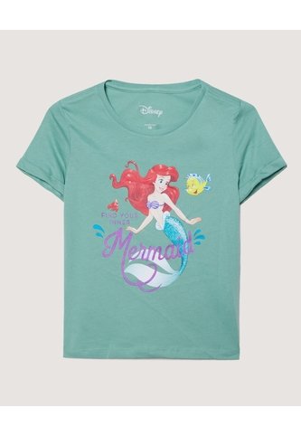 Camiseta Con Estampado De La Sirenita  Infantil Niña Verde Ostu Ostu