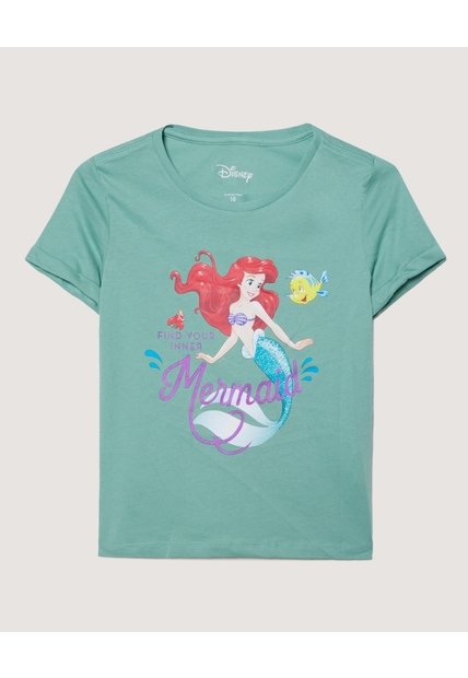 Camiseta Con Estampado De La Sirenita  Infantil Niña Verde Ostu