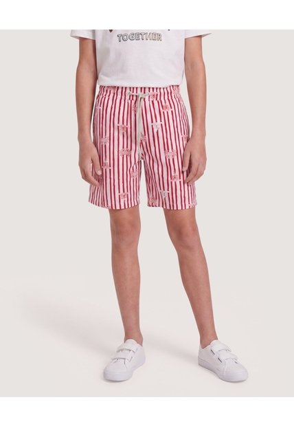 Pantaloneta De Baño Rayas Playeras Para Niño  Infantil Niño Rojo Ostu