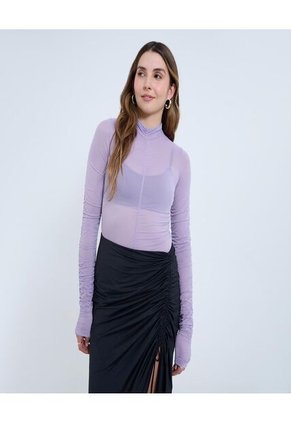 Camiseta Para Mujer Manga Larga Cuello Alto Color Lila Marca Ostu #40092496