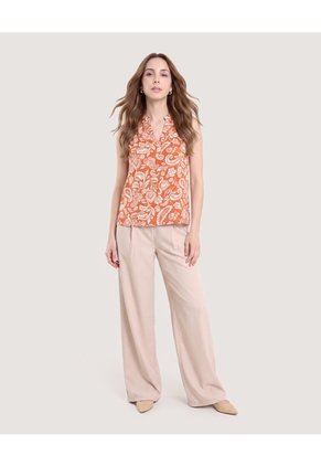 Blusa Manga Sisa  Para Mujer Beige Ostu