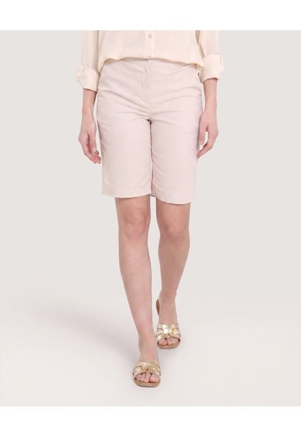 Bermuda Casual Con Bolsillos Estampada  Para Mujer Beige Ostu
