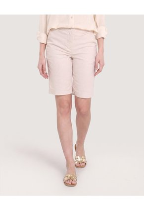 Bermuda Casual Con Bolsillos Estampada Para Mujer Beige Ostu
