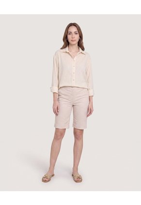 Bermuda Casual Con Bolsillos Estampada Para Mujer Beige Ostu