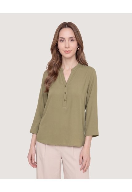 Blusa Basica Manga ¾  Para Mujer Verde Ostu