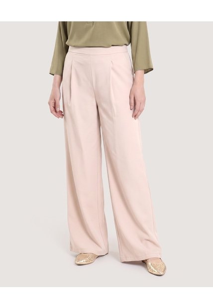 Pantalón Wide Leg Resortado  Para Mujer Beige Ostu