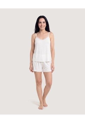 Pijama De Tiras Con Short  Para Mujer Crema Ostu Ostu