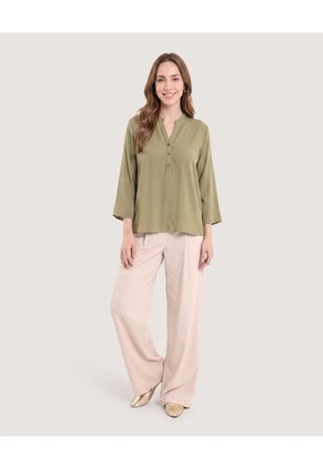 Blusa Basica Manga ¾ Para Mujer Verde Ostu