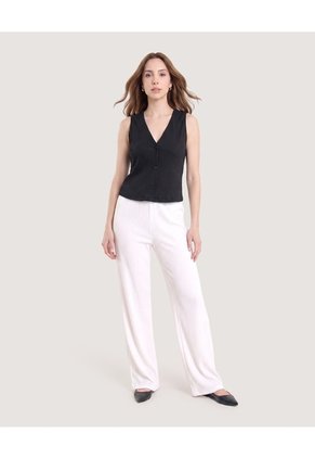 Chaleco Texturizado Cuello V  Para Mujer Negro Ostu