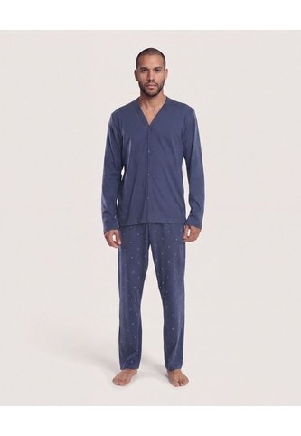Pijama Con Camibuso Abierto   Para Hombre Azul Ostu Ostu