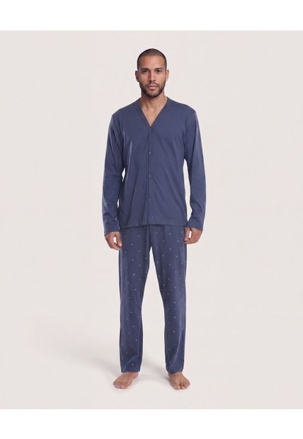Pijama Con Camibuso Abierto   Para Hombre Azul Ostu