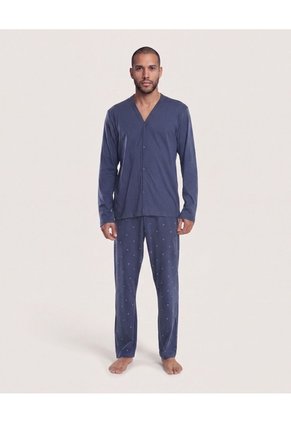 Pijama Con Camibuso Abierto Para Hombre Azul Ostu