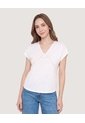 Blusa Escote V Con Detalle Calado  Para Mujer Blanco Ostu de Ostu