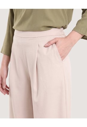 Pantalón Wide Leg Resortado Para Mujer Beige Ostu