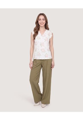 Blusa Manga Corta Con Boleros  Para Mujer Verde Ostu
