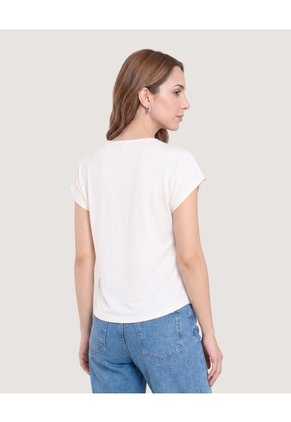 Blusa Escote V Con Detalle Calado  Para Mujer Blanco Ostu
