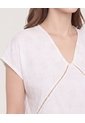 Blusa Escote V Con Detalle Calado  Para Mujer Blanco Ostu de Ostu